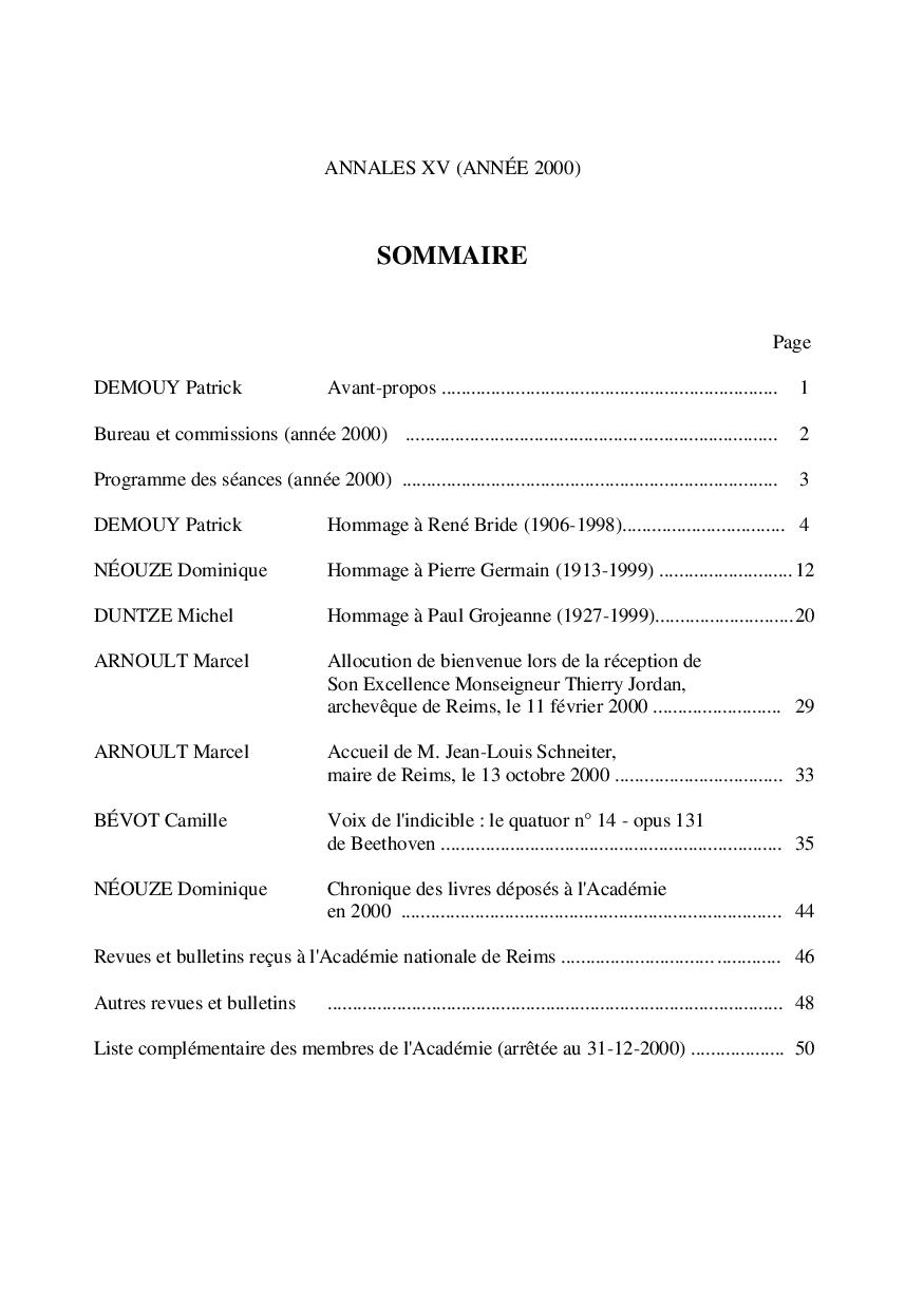 Annales XV sommaire